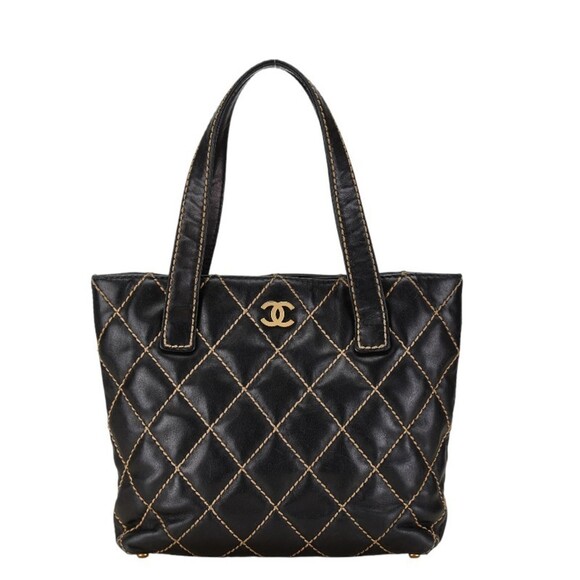 CHANEL Navy Lambskin Leather Logo Shoulder Bag - Picture 1 of 10